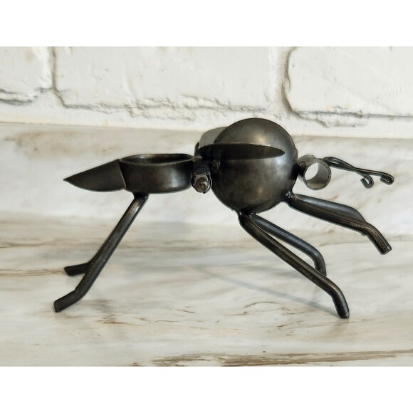 Dragonfly Candle Holder Welded Cast Metal Patina IHI India Industrial Brutalist - Picture 11 of 12